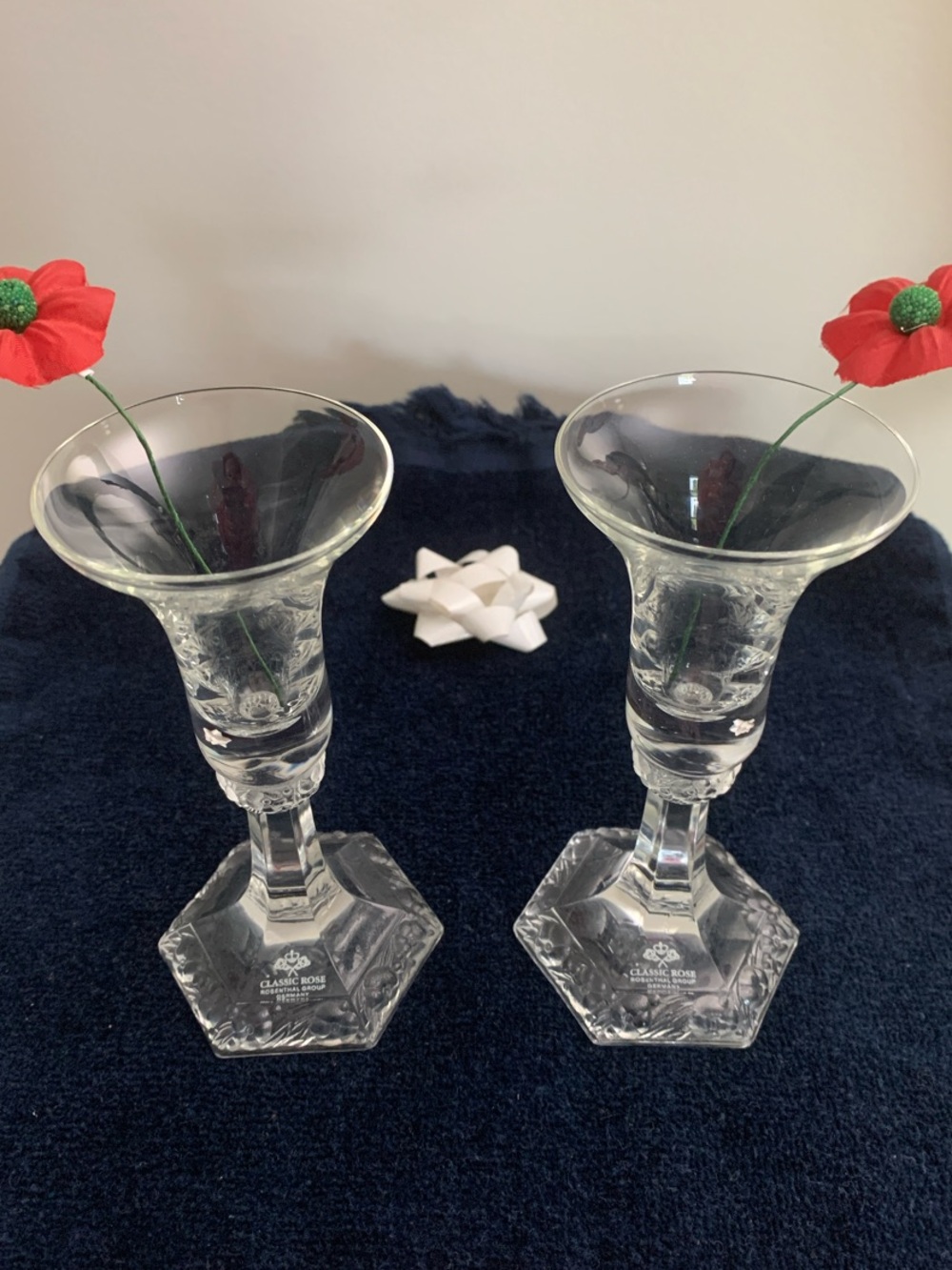 Rosenthal Classic Maria pattern Clear Crystal Hexagonal Stem Pair NWOT